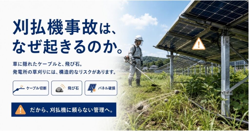 太陽光発電所で刈払機を使う草刈り作業