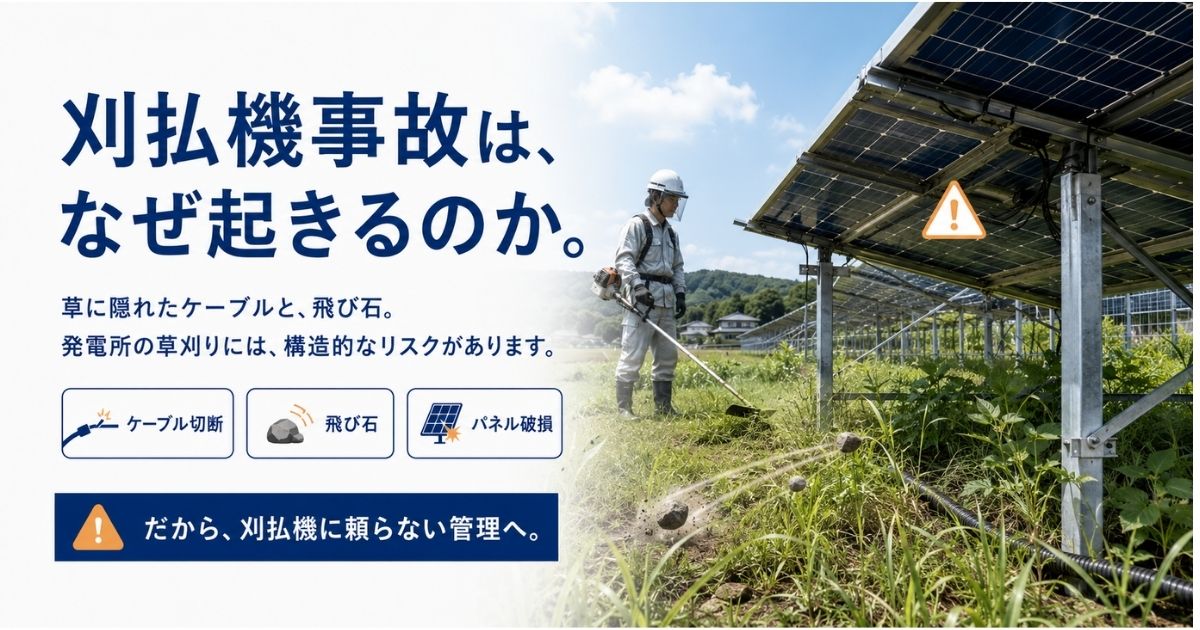 太陽光発電所で刈払機を使う草刈り作業